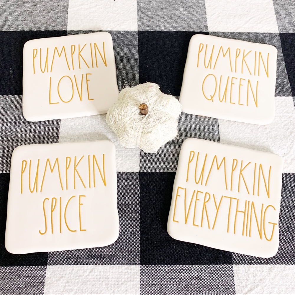 NWT🎃Rae Dunn Pumpkin Themed 4 Piece Coaster Set - Picture 2 of 6
